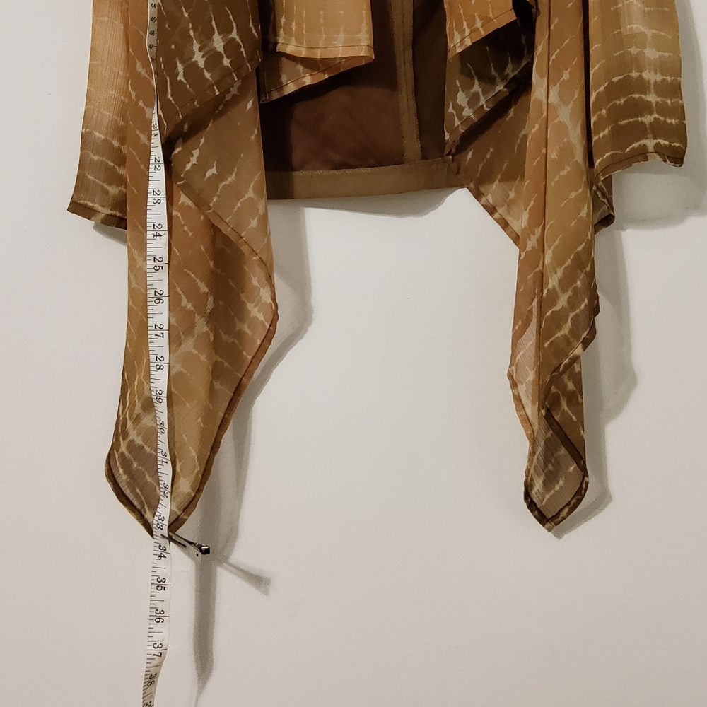 Brown and Tan Sleeveless Open Front Chiffon Vest - Picture 4 of 8